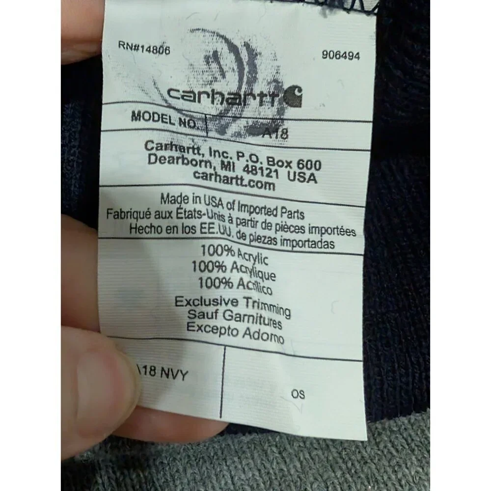 LOT OF 3 Carhartt Grey & Navy Blue Knit Cuffed Beanie Caps One Size Knit